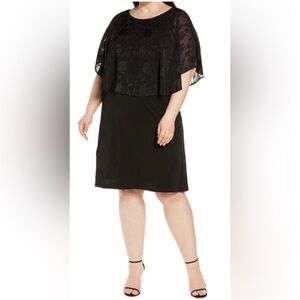 Hanna Nicole Black Floral Chiffon Cape Dress Womens Size 18W (1247)